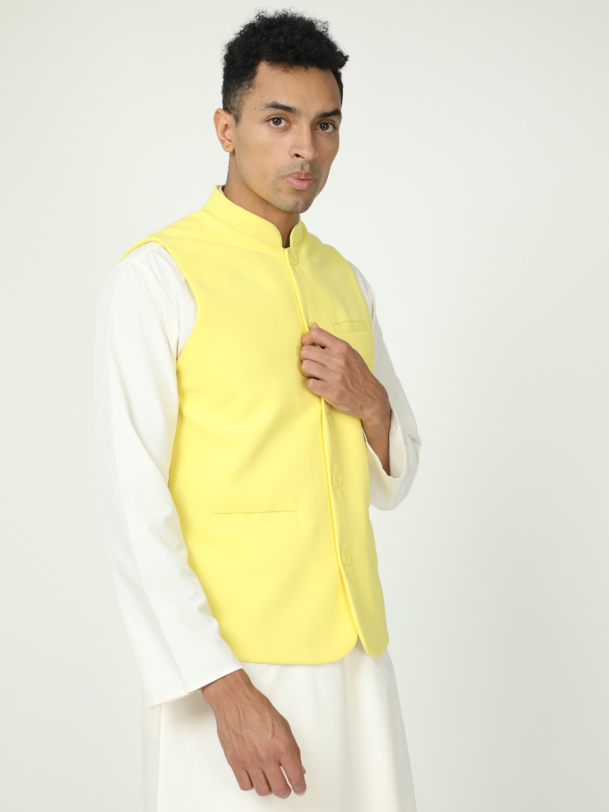 Side profile of Men’s Solid Modi Coat Sunshine Yellow