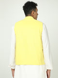 Back view of Sunshine Yellow Solid Modi Coat for men in slim-fit design