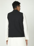 Back view of Black Solid Modi Coat for men in slim-fit design