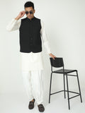 Model wearing Men’s Solid Modi Coat Black styled with kurta