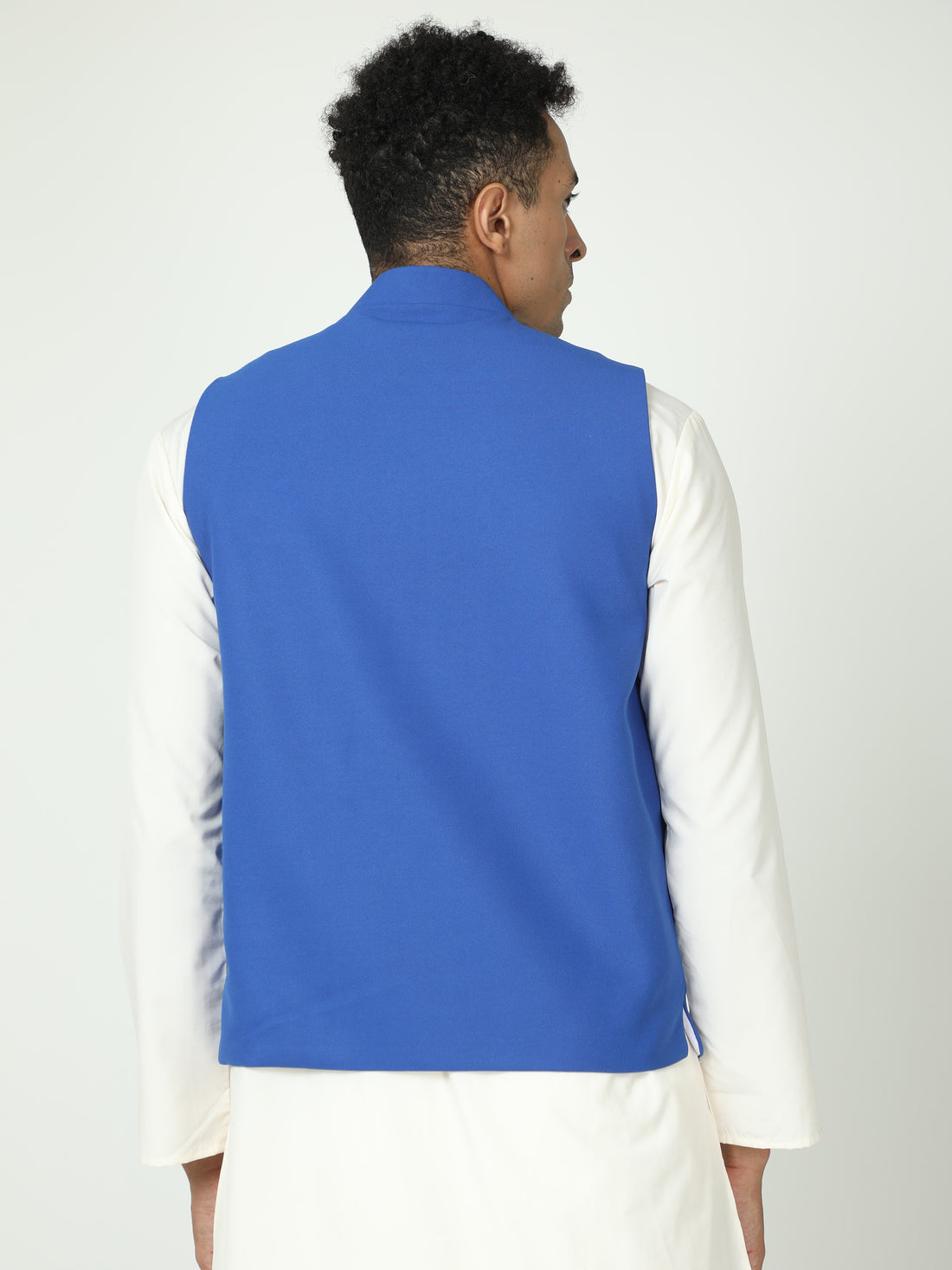 Back view of Imperial Blue Solid Modi Coat for men in slim-fit design