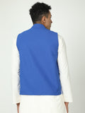 Back view of Imperial Blue Solid Modi Coat for men in slim-fit design