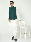 Model wearing Men’s Solid Modi Coat Bottle Green styled with kurta