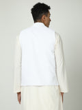 Back view of White Solid Modi Coat for men in slim-fit design
