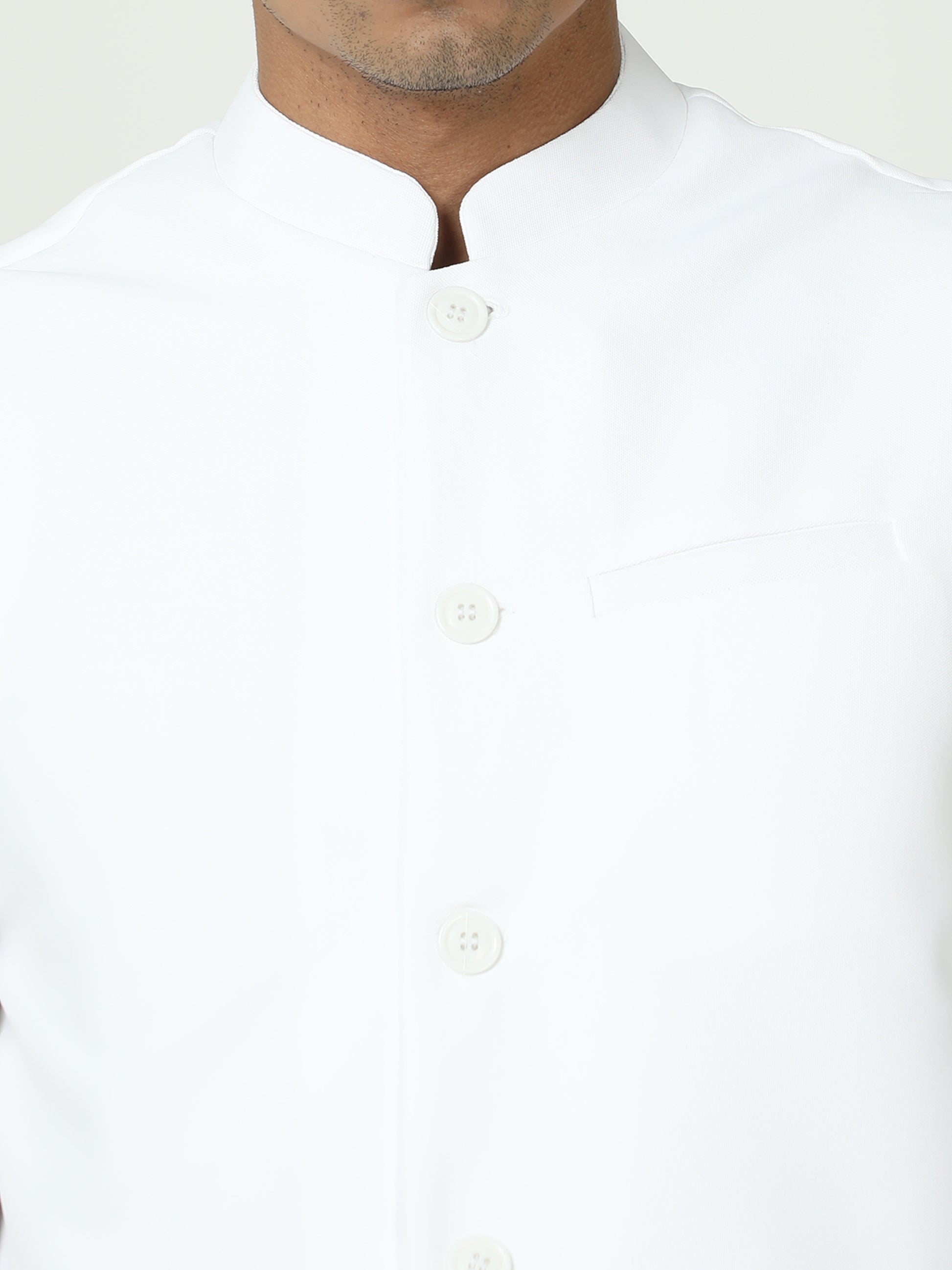 Close-up of Mandarin collar on White Solid Modi Jacket