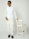 Model wearing Men’s Solid Modi Coat White styled with kurta