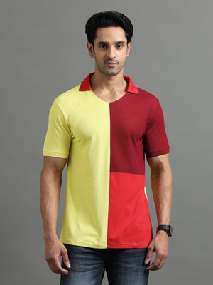 Men's rPET Panelled Colour Blocked Polo T-Shirt