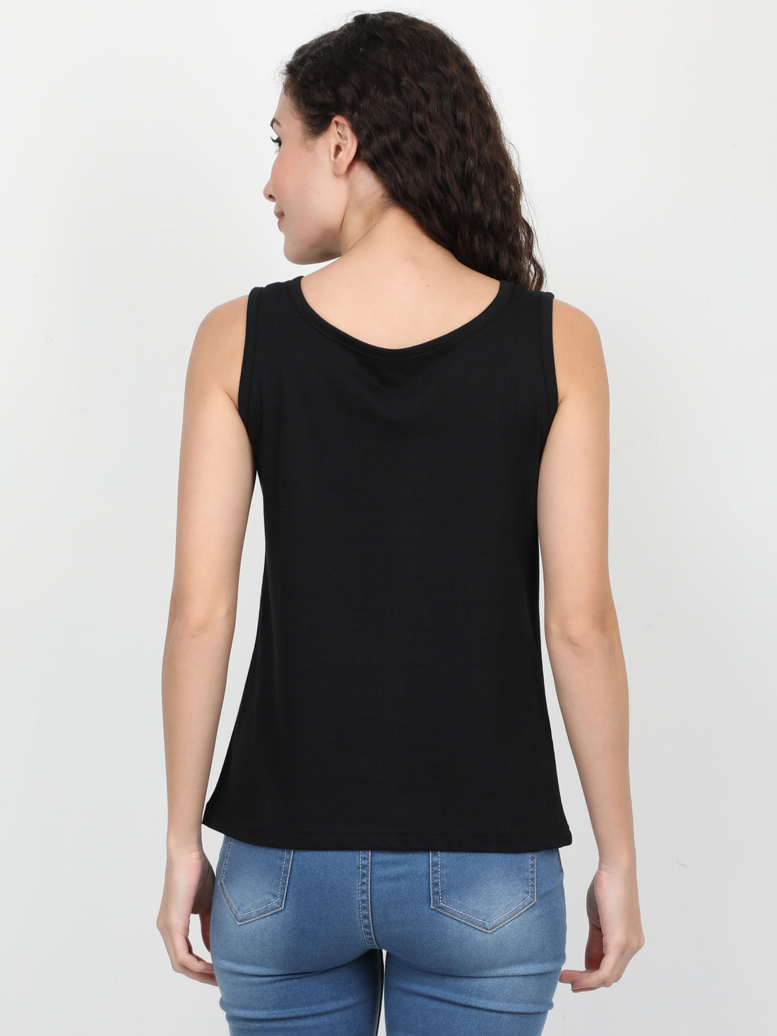 Women's Recycled Cotton Dual Neck Tank Top - Black