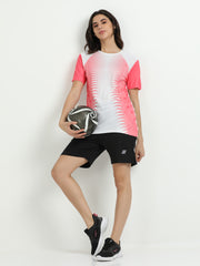 Women’s rPET Printed Performance Tee – Pink Shapes Abstract