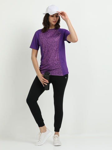 Women’s rPET Printed Performance Tee – Purple Brush Abstract