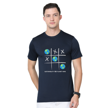 Men's Round Neck with Chest Print - Sustainability=Planet Wins - Navy
