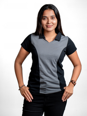 Women's Recycled Cotton Princess Cut Polo - Black & Grey