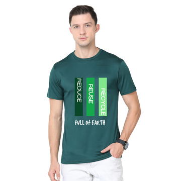 Men's Round Neck with Chest Print - Recycle Reuse Reduce - Bottle Green