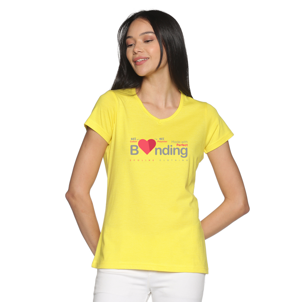 Women's Cotton V Neck TShirt with Chest Print - Made with Perfect Bonding