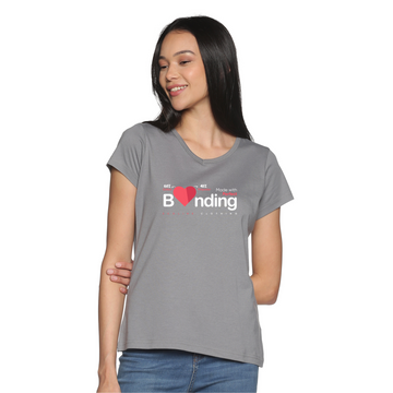 Women's Cotton V Neck TShirt with Chest Print - Made with Perfect Bonding - Grey