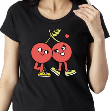 Women's Eco Round Neck TShirt with Chest Print - Fruity's - Black