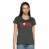 Women's Cotton V Neck TShirt with Chest Print - Love