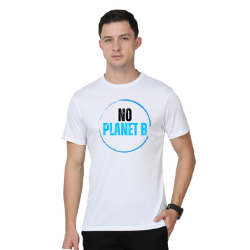 Men's Round Neck with Chest Print - No Planet B - White