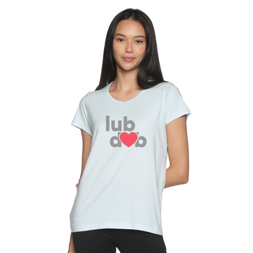 Women's Cotton V Neck TShirt with Chest Print - lubdub - Whispy Blue
