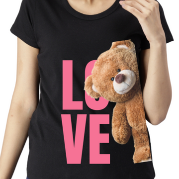Women's Eco Round Neck TShirt with Chest Print - Love Deady - Black