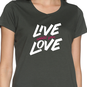 Women's Cotton V Neck TShirt with Chest Print - Live what you Love