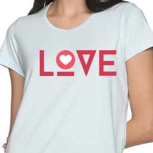Women's Cotton V Neck TShirt with Chest Print - Love