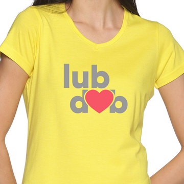 Women's Cotton V Neck TShirt with Chest Print - lubdub - Yellow