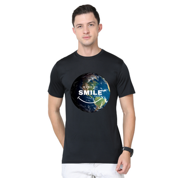 Men's Round Neck with Chest Print - Make Me Smile - Black