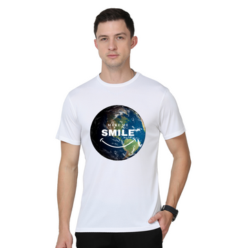 Men's Round Neck with Chest Print - Make Me Smile - White