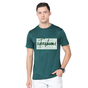 Men's Round Neck with Chest Print - Sustainable - Bottle Green