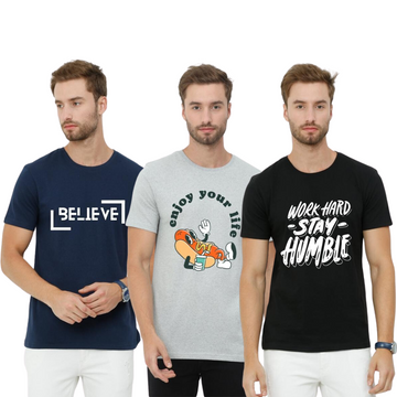 Men's Combo - Eco Round Neck TShirt with Chest Print - BE-Navy-EYL-Grey-WHSH-Black