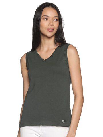 Women's Recycled Cotton Dual Neck Tank Top - Bottle Green