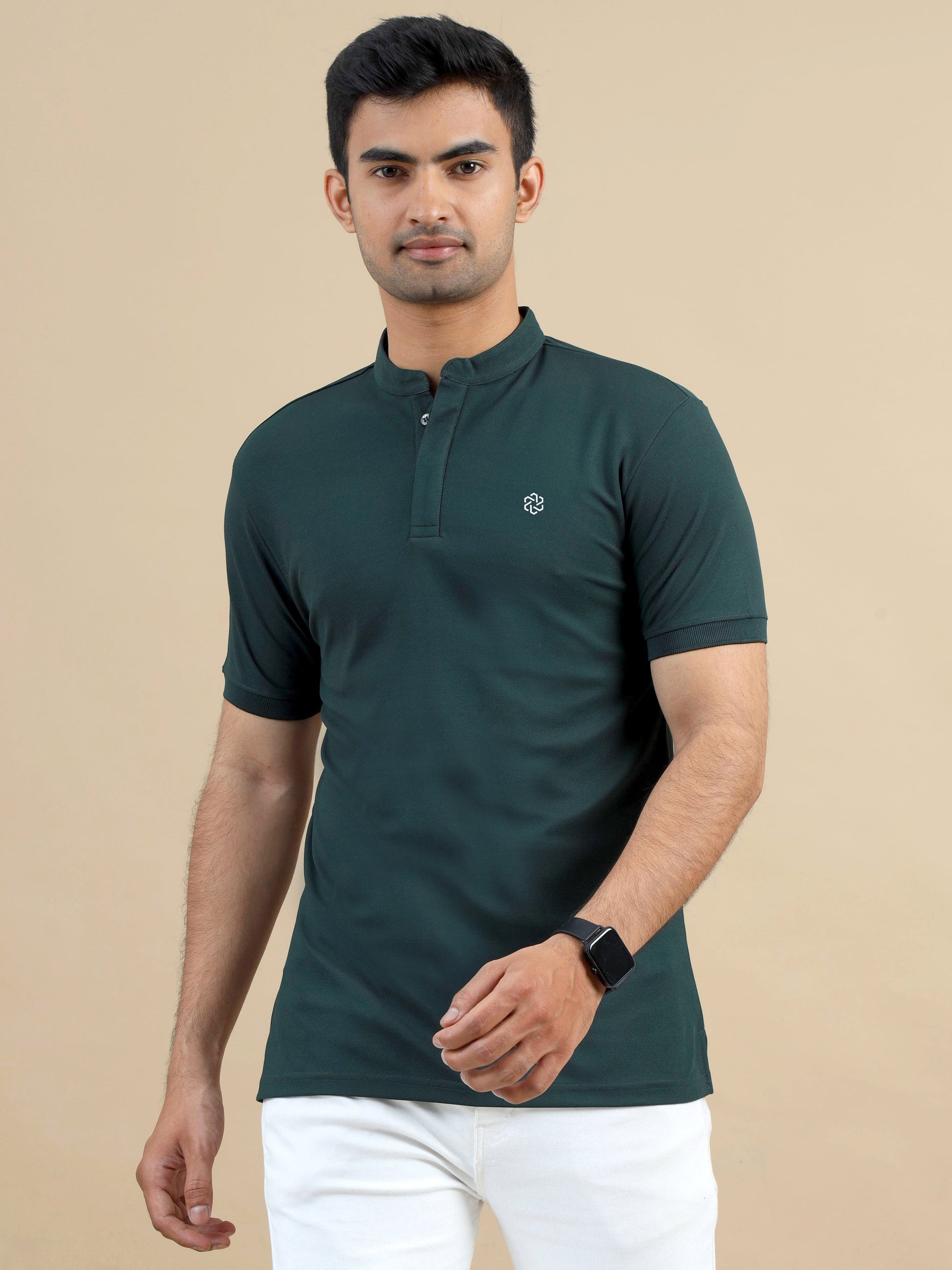 Buy Polo T-Shirt for Men with Chinese Collar Bottle Green