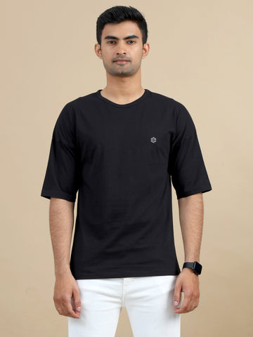 Men's Recycled Cotton Oversized Round Neck TShirt - Black