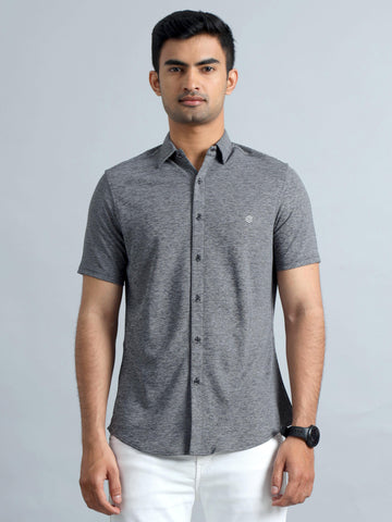 Men's rPET Casual Half Sleeve Shirts - Black Melange