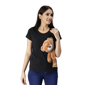 Women's Eco Round Neck TShirt with Chest Print - Deady - Black