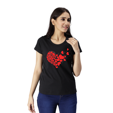 Women's Eco Round Neck TShirt with Chest Print - Heart - Black