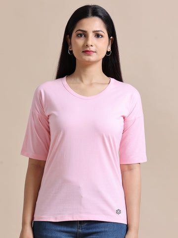 Women's Recycled Cotton Oversized Round Neck TShirt - Candypink