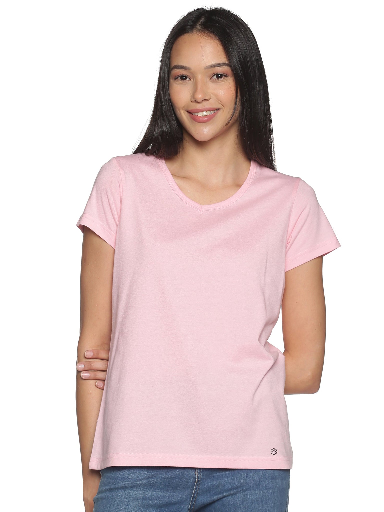 Women's Recycled Cotton V Neck TShirt - Candy Pink