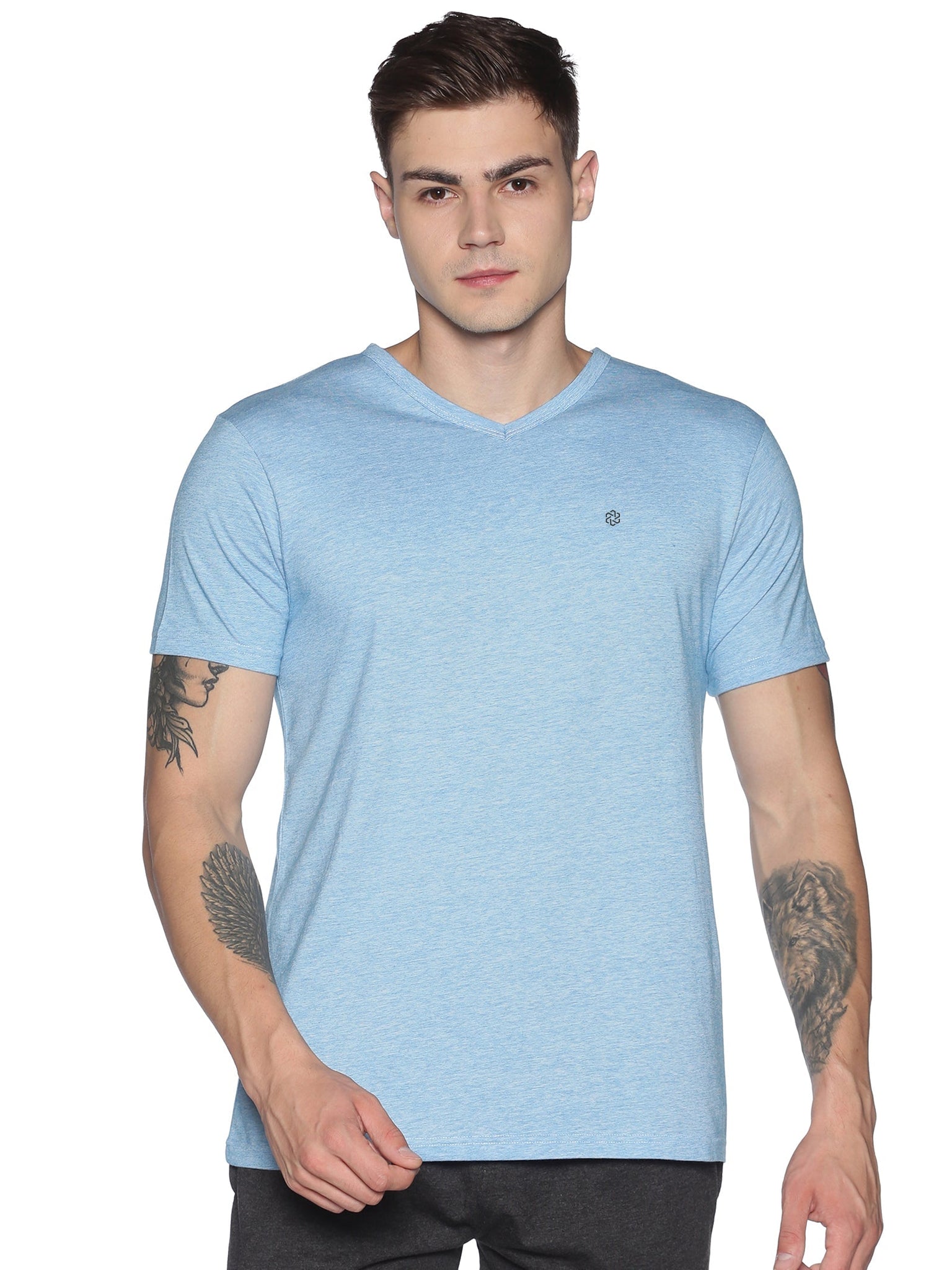 Men's rPET with Recycled Cotton V-Neck TShirt - Cyan