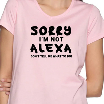 Women's Cotton V Neck TShirt with Chest Print - Alexa - Candy Pink