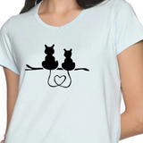 Women's Cotton V Neck TShirt with Chest Print - Cat