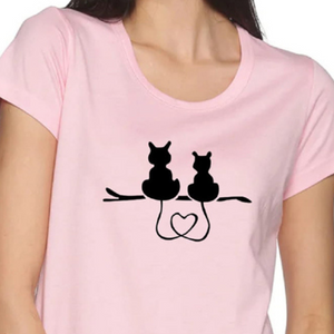 Women's Cotton Round Neck TShirt - Cat