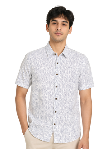 Men's rPET Blue Diamond Maze Printed Casual Half Sleeve Shirt