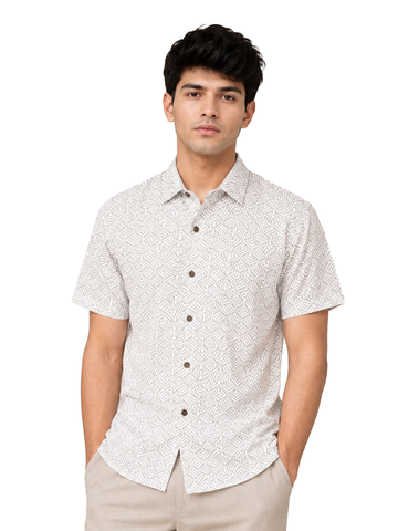 Men's rPET Green Diamond Maze Printed Casual Half Sleeve Shirt