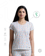 Eco Women's Flower Printed Round Neck Pyjama Set