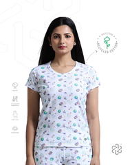 Eco Women's Space Printed Round Neck Pyjama Set