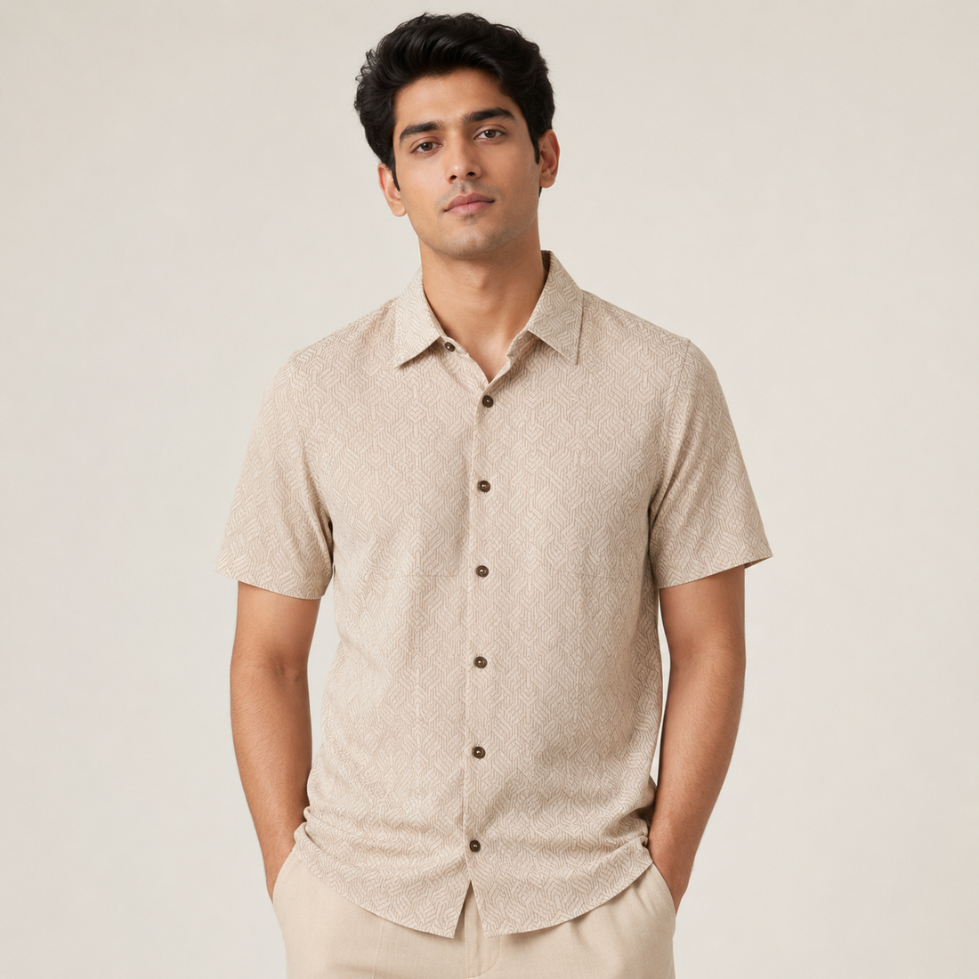 Men's rPET Waffle Biscuit Printed Casual Half Sleeve Shirt