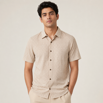Men's rPET Waffle Biscuit Printed Casual Half Sleeve Shirt