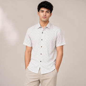 Men's rPET Green Diamond Maze Printed Casual Half Sleeve Shirt